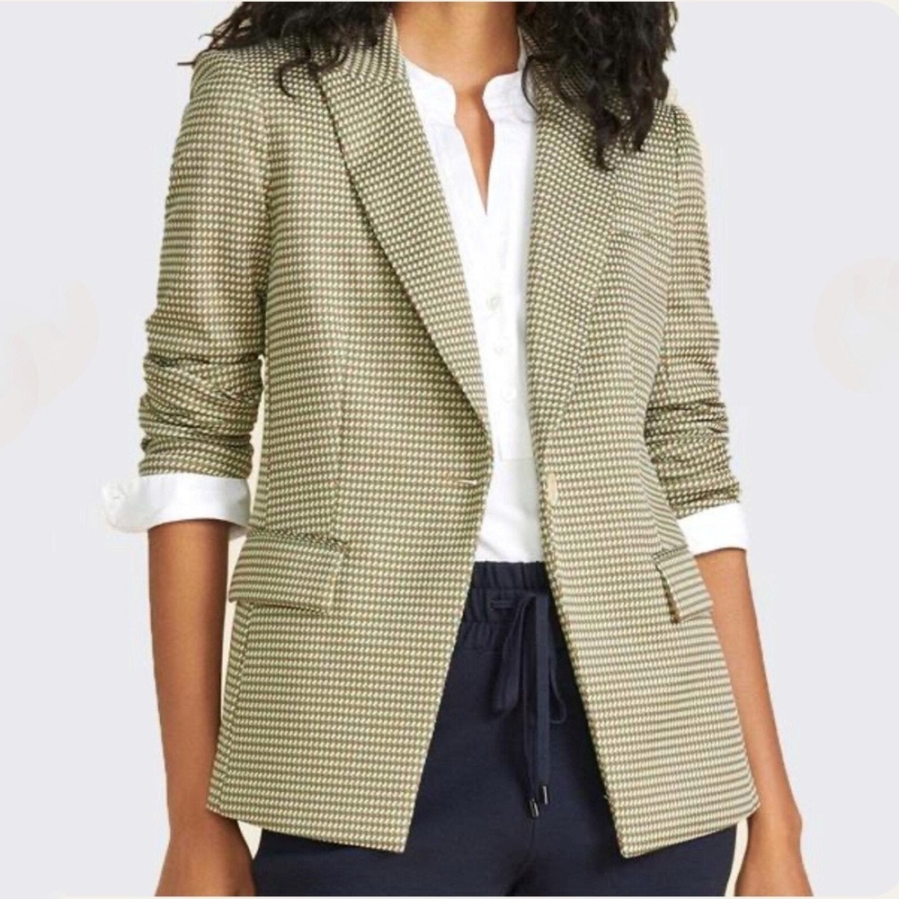 Veronica Beard Zeni Blazer Green Brown Jacket One-Button Long Sleeve Sz 2